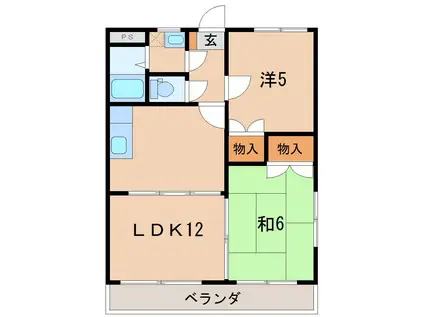 ベルヴィエ小倉寺(2LDK/1階)の間取り写真