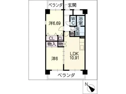 ＪＲ東海道本線 三河安城駅 徒歩2分 5階建 築24年(2LDK/4階)の間取り写真