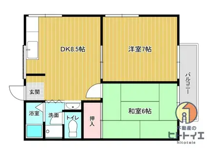 ベルメゾン 室岡(2DK/2階)の間取り写真