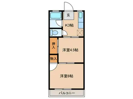 ポルシェ玉川学園(2K/2階)の間取り写真