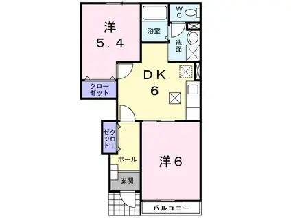 ボルックスII(2DK/1階)の間取り写真