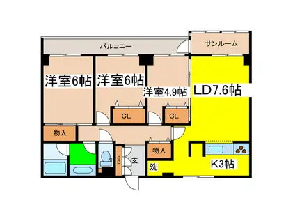 芦野マンション3号棟(3LDK/3階)の間取り写真