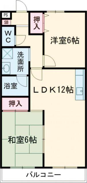 グリーンロード草間(2LDK/2階)の間取り写真