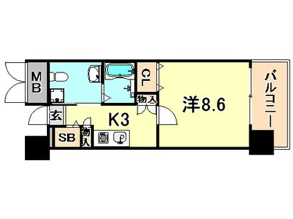 アーバンヴィレッジ学園南(1K/8階)の間取り写真