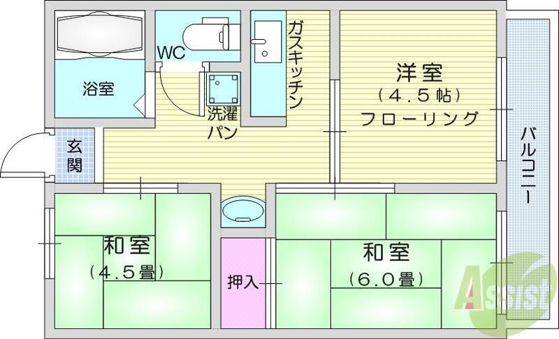 シティハイムグリーンユイB(3K/2階)の間取り写真