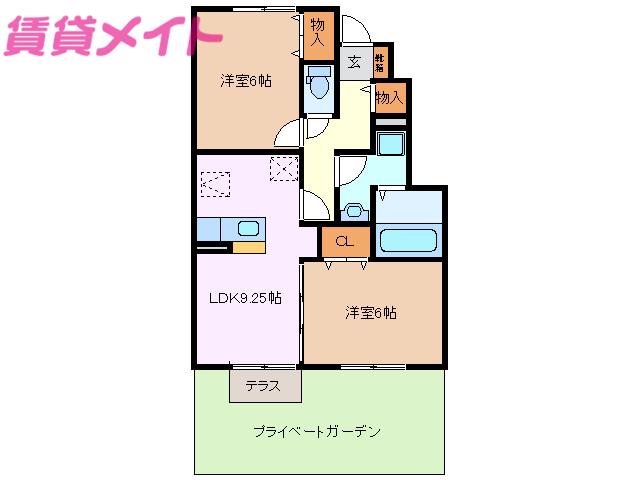 エーデルプラシード(2DK/1階)の間取り写真