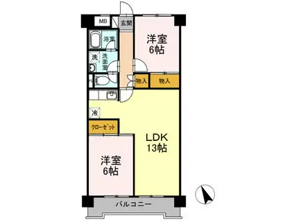 シティハイツ・オーキッド(2LDK/5階)の間取り写真