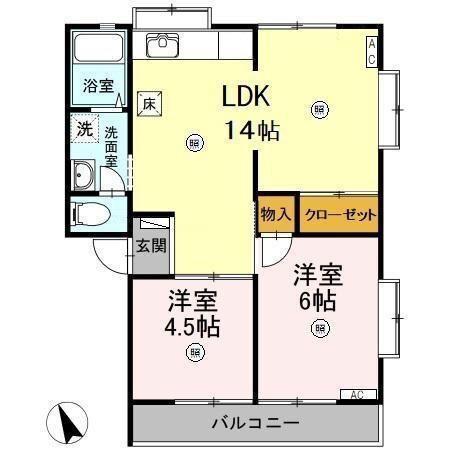湖水ハイツA(2LDK/1階)の間取り写真