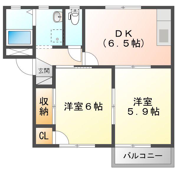 ハイビスカスC(2DK/1階)の間取り写真