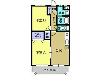 Y.M.TERAUCHI(2DK/3階)の間取り写真