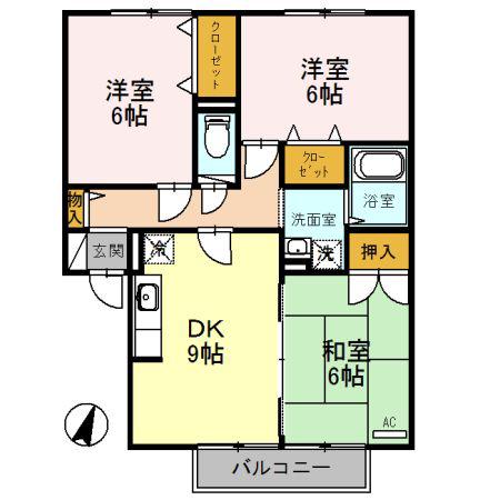 ヴィルクレール A棟(3DK/2階)の間取り写真