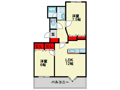 レイブリック東水町(2LDK/2階)の間取り写真