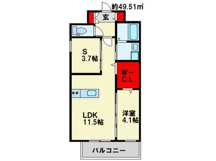 インクレイス門司(1SLDK/4階)の間取り写真
