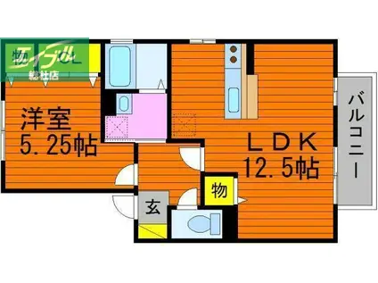 アセーボ(1LDK/2階)の間取り写真