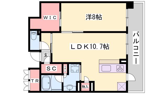 姫路ザ・レジデンス(1SLDK/12階)の間取り写真