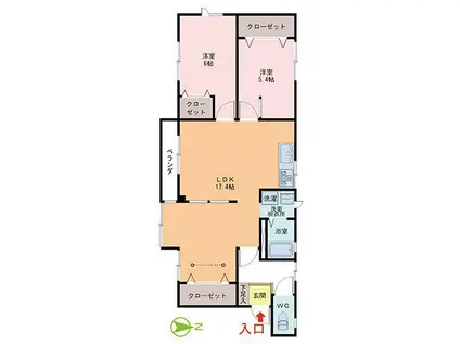 メゾンクレールB(2LDK/1階)の間取り写真