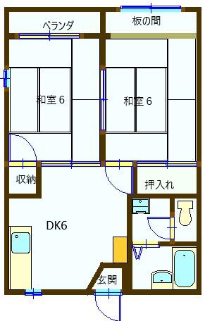 コーポ翠清B(2DK/2階)の間取り写真