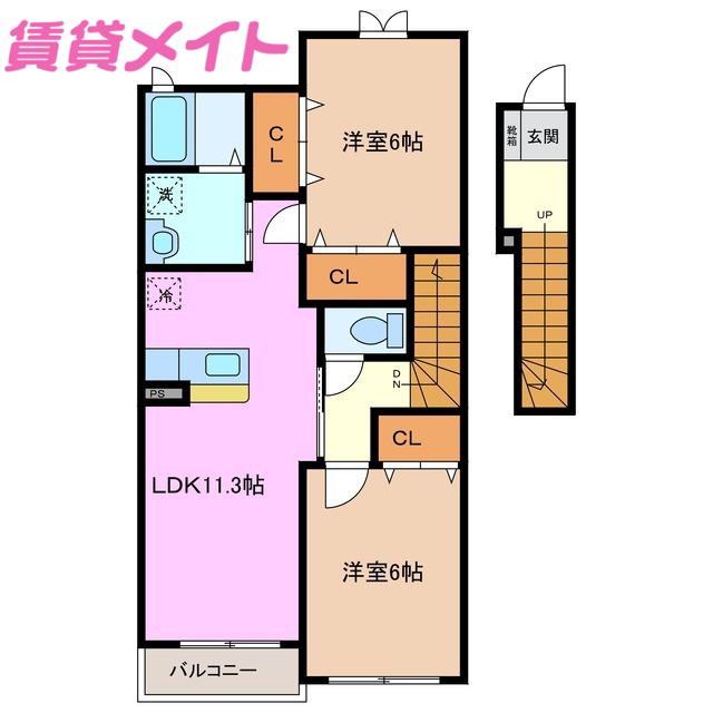 フィニートII(2LDK/2階)の間取り写真