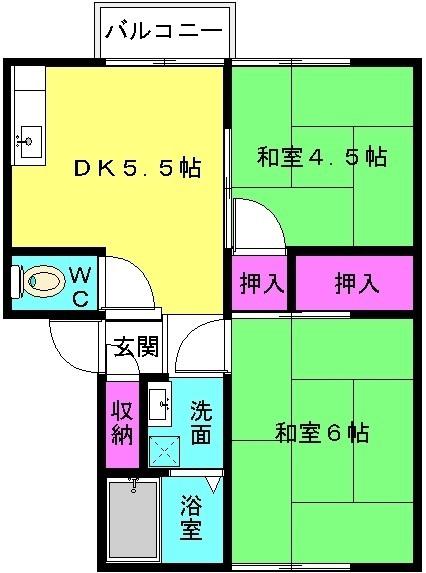 アーバンハイツ東加古川(2DK/2階)の間取り写真