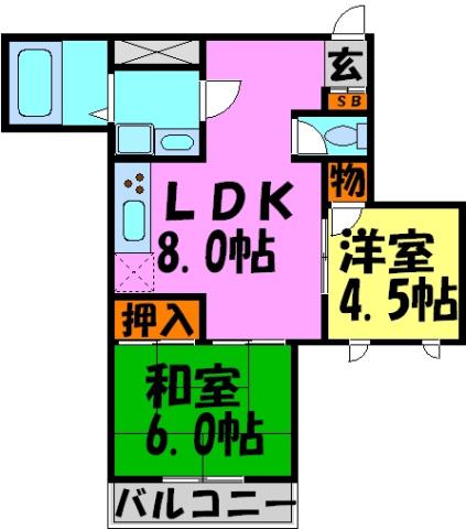 UJビル宝塚(2LDK/3階)の間取り写真