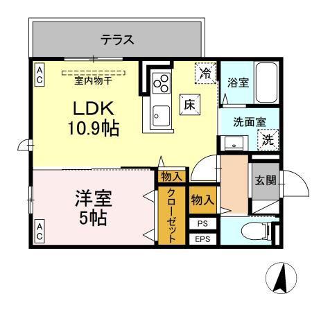 トリシア東和田 W棟(1LDK/1階)の間取り写真