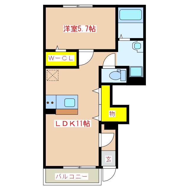 ラピュータ(1LDK/1階)の間取り写真