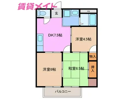 サンハイツ稲垣B(3DK/2階)の間取り写真