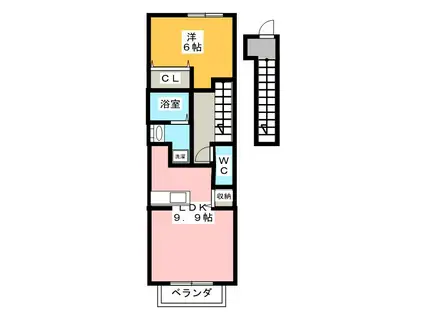 クローバー・エム(1LDK/2階)の間取り写真