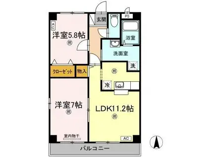 ウィルコート伏石C(2LDK/3階)の間取り写真