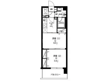 カサド笹塚(2K/10階)の間取り写真