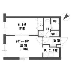 グランメール平和通V(1LDK/4階)の間取り写真