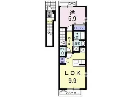 スイートピーC(1LDK/2階)の間取り写真