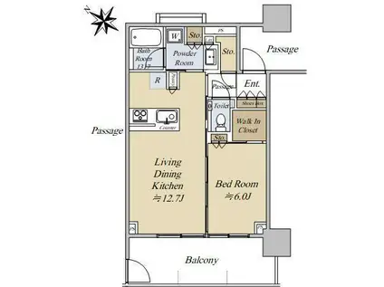 ベイシティタワーズ神戸イースト(1LDK/16階)の間取り写真