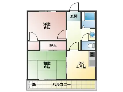 ライフタウン山口(2DK/2階)の間取り写真