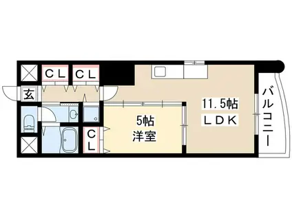 アウローラ泉(1LDK/5階)の間取り写真