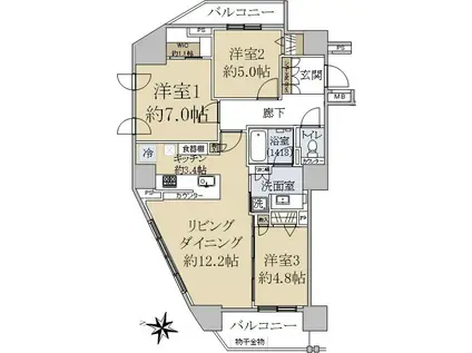 ザ・パークハウス円山(3LDK/3階)の間取り写真