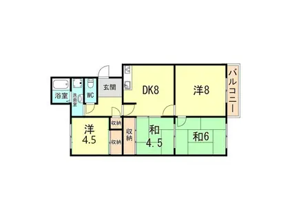 高丘台6号棟(4DK/4階)の間取り写真