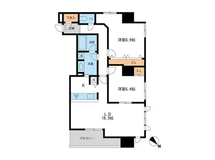 メトロタワー山下町(2LDK/17階)の間取り写真