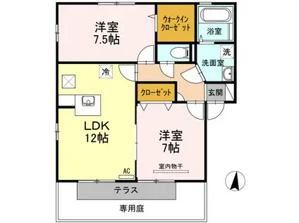 プロヴァンス土器東 B棟(2LDK/1階)の間取り写真
