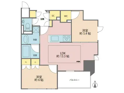 ジオ西新宿ツインレジデンス ウエスト棟(2LDK/5階)の間取り写真