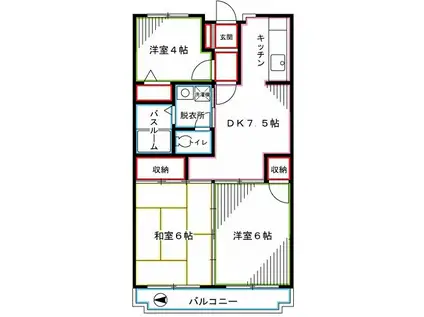 ドミール黒澤(3DK/4階)の間取り写真