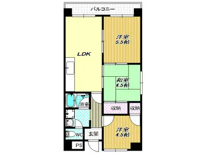 プレジデント柏原(3LDK/6階)の間取り写真
