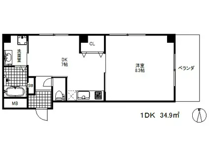 ピスタ中山手通(1DK/4階)の間取り写真