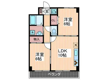 クローバー東原(2LDK/6階)の間取り写真
