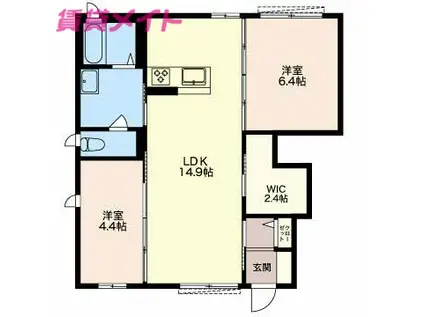 グリーンハウスLATTE D棟(2LDK/1階)の間取り写真