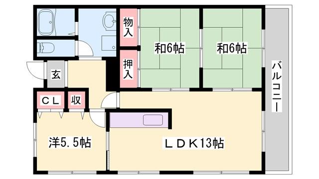 高楽ハイツ(3LDK/4階)の間取り写真