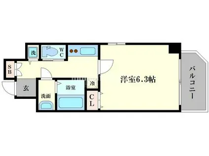 ララプレイス京町堀プロムナード(1K/2階)の間取り写真