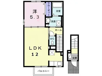 スカイ・ハイツ(1LDK/2階)の間取り写真