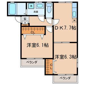 メゾン椿2(2DK/2階)の間取り写真