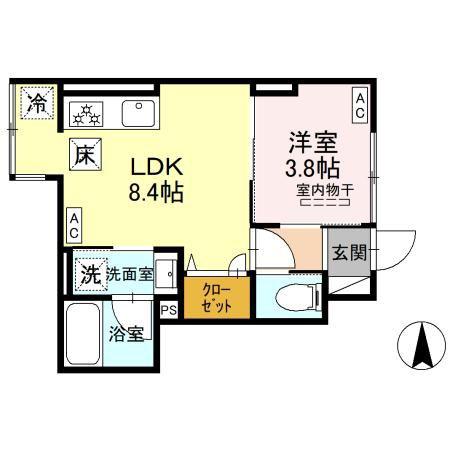 セレスティア竹ノ塚(1LDK/1階)の間取り写真